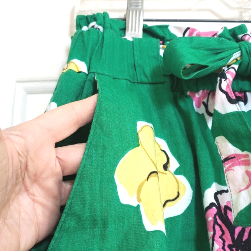 Charter Club Linen Paperbag Floral Tie Waist Green Pink Yellow Summer Shorts M - Picture 7 of 12